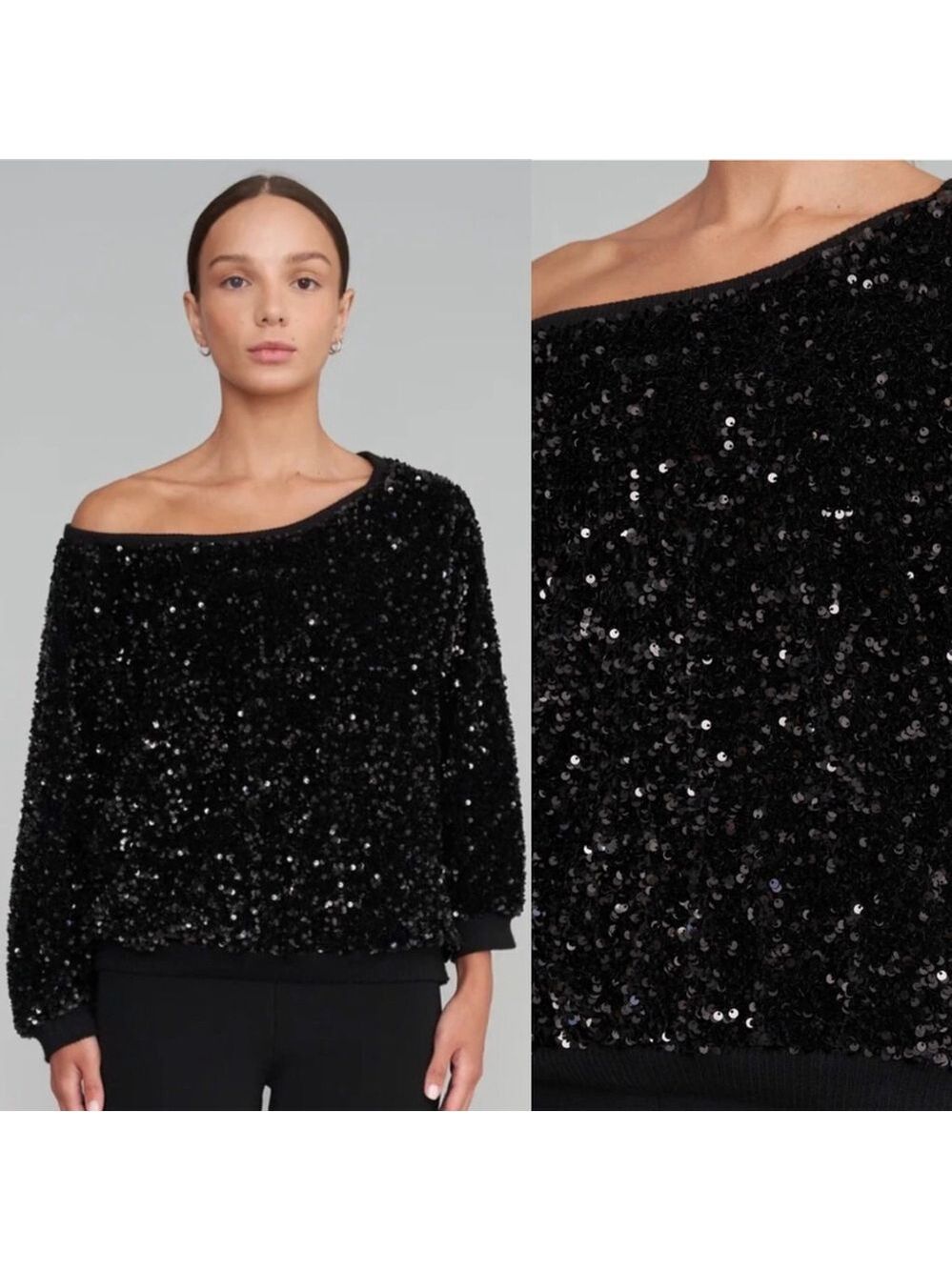 Le Superbe Black Sequin Frolic Room Sweatshirt Medium NWT